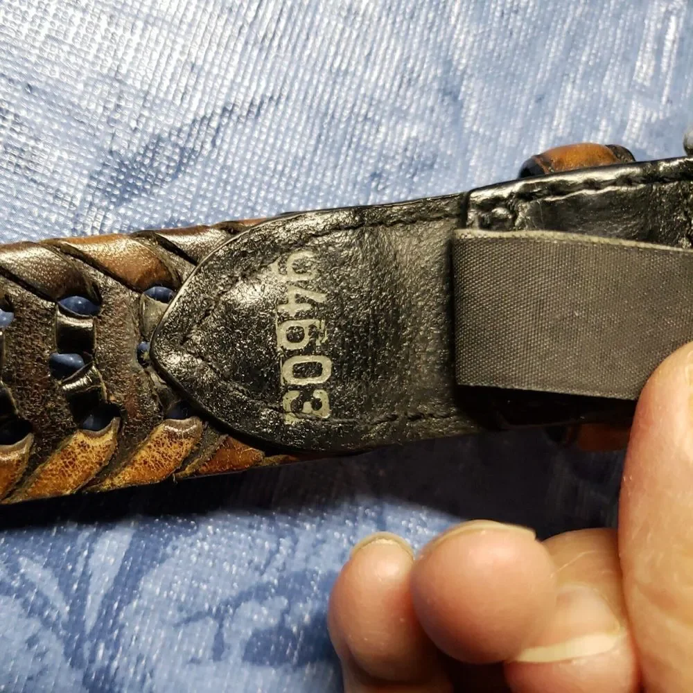 Brighton 1997 Vintage Burma‎ Laced Leather Belt #94603 Black/Brown sz 38